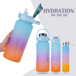 Motivational Time Marker 3Pcs Set Water Bottle 2000ML, 900ML, 300ML Leakproof Durable Sipper Water bottle for office, School, gym Sports BPA-free Sipp