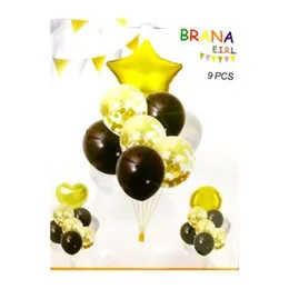 9 Pcs Foil Balloon Set with Latex, Confetti & Star Balloons - 7 Colors Happy Birthday Party Balloons, Wedding Decorations