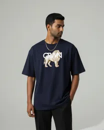 CRWN Oversized T-Shirt for Men – Gold Lion Logo Front Print (Black, White & Navy Blue)