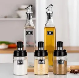 5pc set Glass oil bottle and seasoning bottle with lid kitchen gadgets.