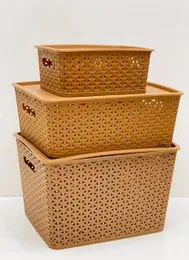 Rectangular 03Pcs Plastic Multipurpose Solitaire Storage Basket with Lid ( Large / Medium / Small )