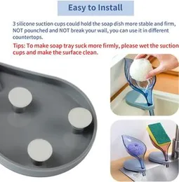 Soap Dish Holder Soap Drain Tray Soap Box Stand Suction Cup Leaves Shape Design Sponge Holder for Kitchen Bathroom