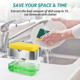 2 in one Special Soap Detergent Pump With FREE Sponge Kitchen Dish Wash Portable Dispenser