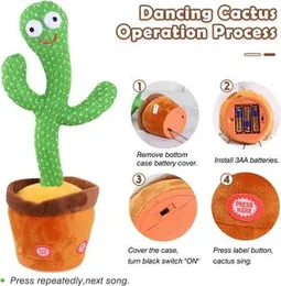 Kids Dancing Talking Cactus Toys for Baby Boys and Girls, Singing Mimicking Recording Repeating What You Say Sunny Cactus Electronic Light Up Plush To