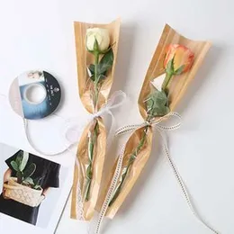10pcs Transparent Rose Packaging Bags Flower Bouquet Plastic Bag Bouquet Single Wrapping Paper One Straight Bag One Flower Wrapping