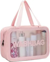 Clear Cosmetic Travel Wash Bag – Large (Pink)