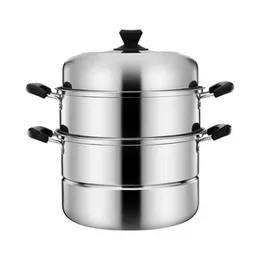High quality stainless steel two tier boiler steamer hopper pot 28cm with glass lid cookware