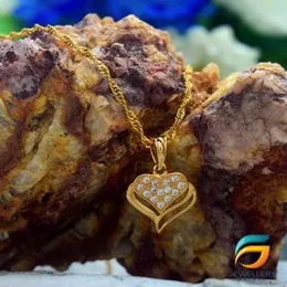 Gold Plated Guaranteed 18/24 inch Karali / Disco Chain with Heart Pendant With Two Line Necklace for Ladies-45cm