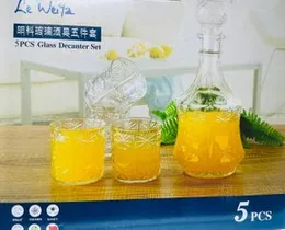 5-piece glass decanter set.