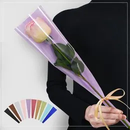 10pcs Transparent Rose Packaging Bags Flower Bouquet Plastic Bag Bouquet Single Wrapping Paper One Straight Bag One Flower Wrape