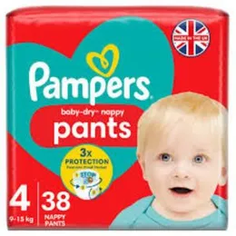 Pampers Baby Dry Nappy Pants Size 4 – Essential Pack (38 Pants, 9–15kg)