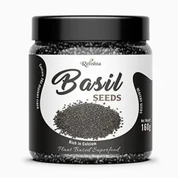 Raw Basil Seeds 160g by RELISHTA | High Fibre Sabja Seeds Helps in Stress Reliever, Regulating Blood Sugar, Improve Cholesterol | Tukmariya Seeds