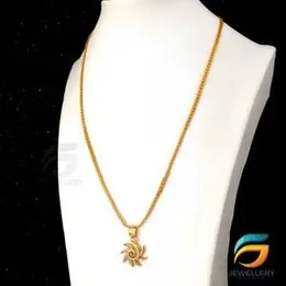 Gold Plated Guaranteed 18/24 inch Thin Bismark Chain 02MM with Star Sun Theme pendant Necklace for ladies.