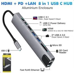 8 in 1 Multiport USB-C Hub Type C To USB 3.0 4K HDMI Adapter