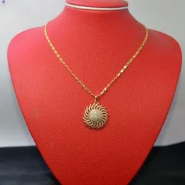 Gold Plated S Cut Link Chain & charm Exquisite Sun Theme with White Crystal Stone Pendent 24 Inch Stylish Design Guaranteed Necklace