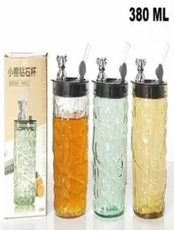 good quality glass with lid and glass straw 380ML.