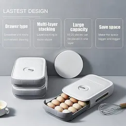 Stackable Egg Holder for Refrigerator (18-21 Eggs) - Plastic Container With Drawer