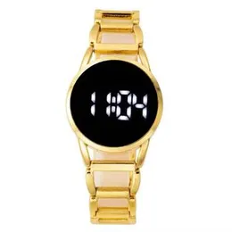 Luxury women’s stainless Steel Strap Round Screen Novelty Snap Bracelet Watch Metal Band Touch Screen Digital Electronic Watch