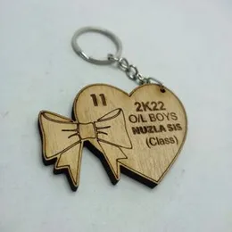 Personalized Heart-Shaped Letter Key Tags - Customizable with Names, King Wishes Design, Made of Wood, Ideal Key Chain and Love Gift.