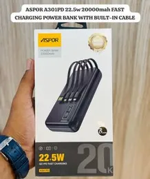 Aspor A301PD 22.5W 20000mAh Fast Charging Power Bank with Built-in Cable
