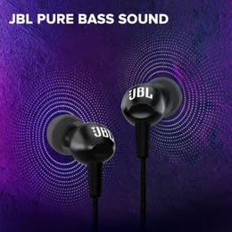 JBL C100SI Wired In-Ear Headphones with Mic Pure Bass Sound One Button Remote Premium Metallic Finish Angled Comfort Fit Earbuds Black