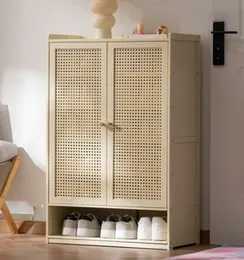 66cm Rattan Design 2 Door White Bamboo Shoe Cupboard