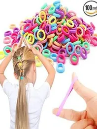 100 Pcs Girls Multi Color Small Hair Tie Band Hair Accessories Elastic Hair Bands Ponytail Holder Small Wool Bands
