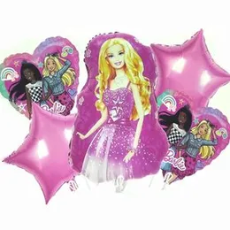 5 Pcs Foil Balloons Barbie Girl Baby Birthday Party Decorate