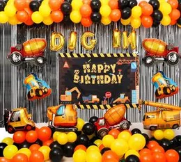 5 Pcs Foil Balloons Construction Boy Birthday Party Vehicle Truck Decorations
