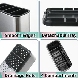 Kitchen Utensil Holder Stainless Steel Flatware Organizer 4 Divided Counter Caddy for Spoon Fork Spatula