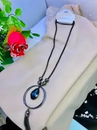 Black silver color long necklace with square black big and small stone pendent for women and girl.