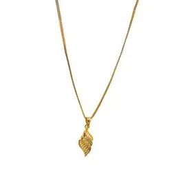 Gold plated 2mm Box Chain With  Wavy Leaf White Stone  Pendant.