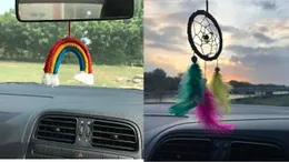 Car Mirror Hanging Accessories,Combo of Macrame Rainbow and Evil Eye Dream Catcher
