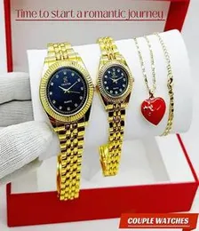 ROLEX couple watches and Ladies Fashion Gold Steel Band Women Quartz Watches with free gift box