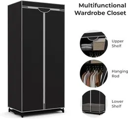 Portable Fabric Wardrobe – Foldable Clothing Closet with Hanging Rail and Zipper Cover, Space-Saving Organizer for Clothes, Toys, Bags, and Home Stora