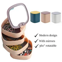 4-Layer 360° Rotating Jewelry Organizer with Mirror – Compact & Stylish Storage Solution