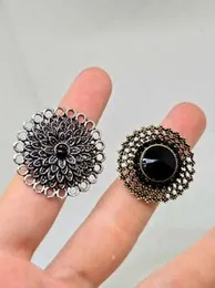 Antique Black Oxidized Floral Adjustable Finger Rings for Women – 1Pair