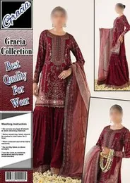 Gracia Maroon Embroidered Shirt & Sharara Set