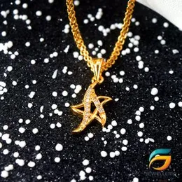 Gold Plated Guaranteed 18/24 inch 02mm Bismark Chain with "A" Star Pendant Necklace for ladies-60cm