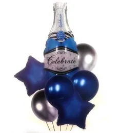 7 Pcs Foil Balloons Celebrate Champagne Bottle Blue Party Decorations