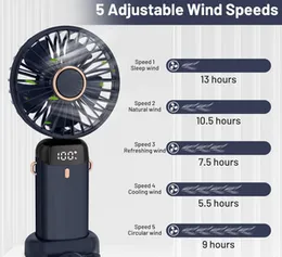 USB Handheld Mini Fan Foldable Portable Neck Hanging Fans 5 Speed USB Rechargeable Fan with Phone Stand and Display Screen