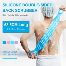 Silica gel Bath brush Towel two stop scrubbing belt body Scrub Silicone Back Scrubber for Shower Soft Rubbing Massage Bubble with Body Cleaner.