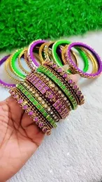 clip stone Handmade bangle green with purple