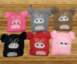 Knitted baby caps with a cartoon face and pom-pom ears Winter Woolen Cap For Baby Girl & Boys Kids Cap for Baby Unisex