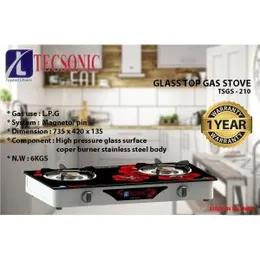 Tecsonic TSGS 210 Glass Top Gas Stove – Double Burner