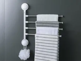 180 Degree Rotating Bathroom Hanging Towel Rack Holder | No-Punch Wall Mounted Kitchen Towel Hanger | Stainless Steel 4-Bar Bathroom and Kitchen Shelf