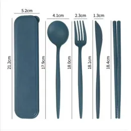 4PCS Wheat Straw Tableware Set – Spoon, Fork, Chopsticks & Box | Eco-Friendly & Travel-Ready