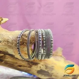 Silver Plated Traditional Antique Look Spring Design Stylish Fancy Bangle with White Stone for Girl & Women.