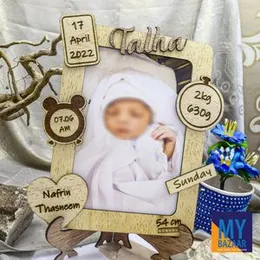 Customized Name Wooden Photo Frame New Born Baby Memorable Birth Day Gift.