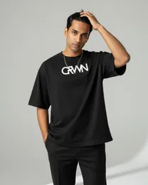 CRWN Oversized T-Shirt for Men – Front Logo Print (Black & White)